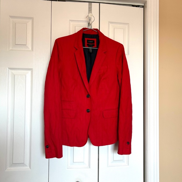 J Crew Schoolboy Blazer Red Sz 6 Tall 38985 Rayon Metallic Herringbone - Picture 3 of 15